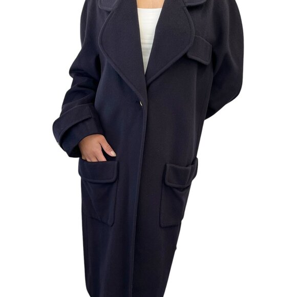 CHANEL Vintage 94A CC Logo Long Coat Button Jacket #40 Dark Blue Gold [105640] - Picture 1 of 12